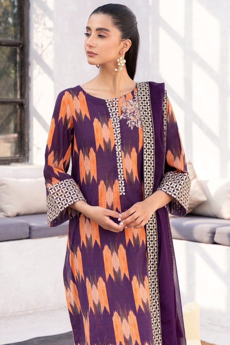 Charizma 3 Pc Printed Cotton Shirt With Chiffon Dupatta And Trouser Cnp 4 014