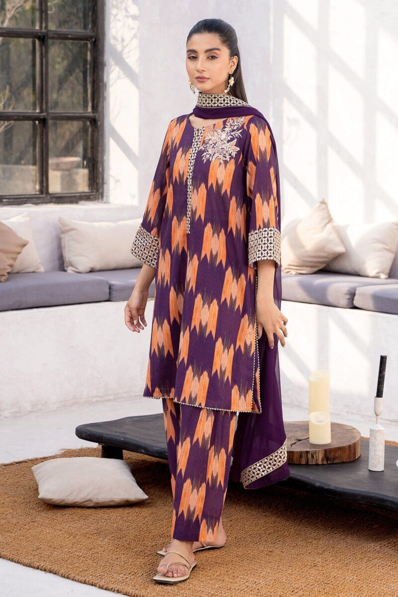 Charizma 3 Pc Printed Cotton Shirt With Chiffon Dupatta And Trouser Cnp 4 014