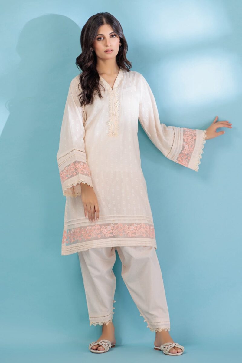 Bonanza Satrangi L Peach Jacquard 2 Piece Srls232p32 Co Ord Sets