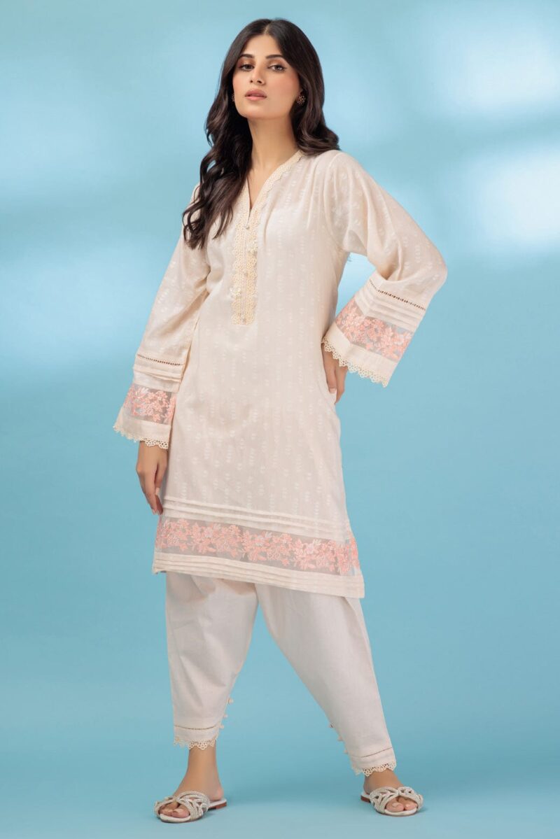 Bonanza Satrangi L Peach Jacquard 2 Piece Srls232p32 Co Ord Sets