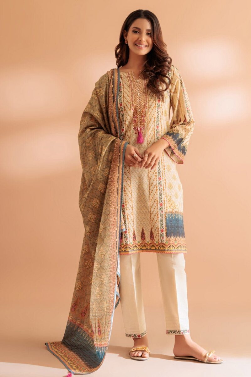 Bonanza Satrangi Beige Lawn 3 Piece Ss1243p08 Summer Collection 24