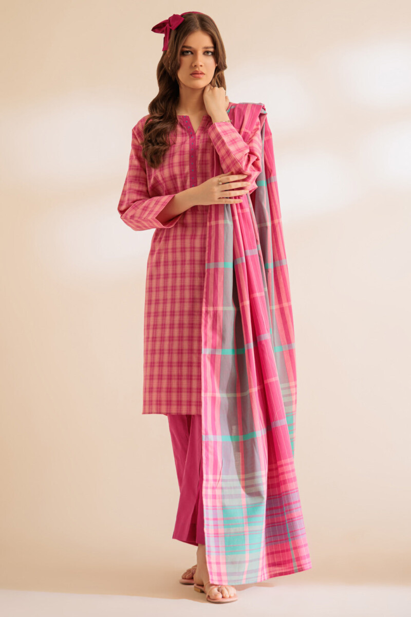 product Bonanza Satrangi Pink Yarn Dyed 3 Piece Ss2243p103 Summer Collection 24