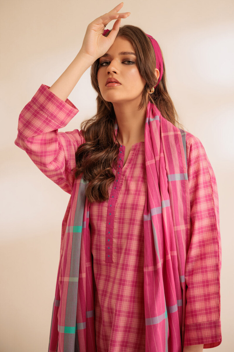 product Bonanza Satrangi Pink Yarn Dyed 3 Piece Ss2243p103 Summer Collection 24