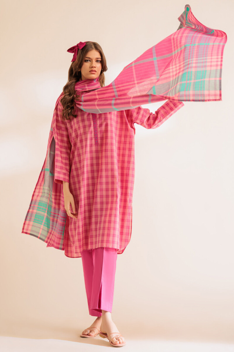 product Bonanza Satrangi Pink Yarn Dyed 3 Piece Ss2243p103 Summer Collection 24