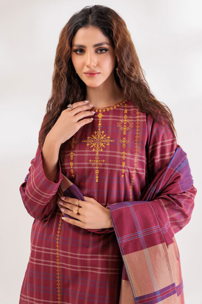 product Bonanza Satrangi Maroon Yarn Dyed 3 Piece Ss2243p10 Summer Collection 24