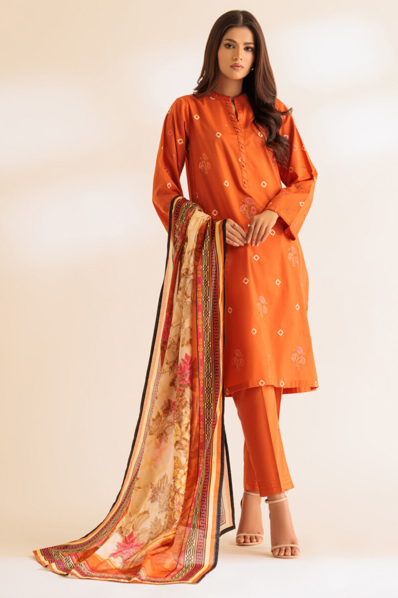 product Bonanza Satrangi Orange Cambric 3 Piece Ss2243p33 Summer Collection 24