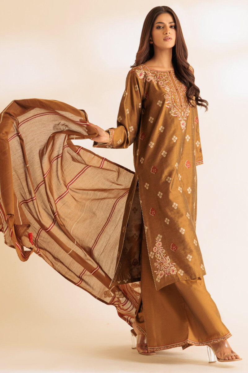 product Bonanza Satrangi Brown Jacquard 3 Piece Ss6243p05 Summer Collection 24