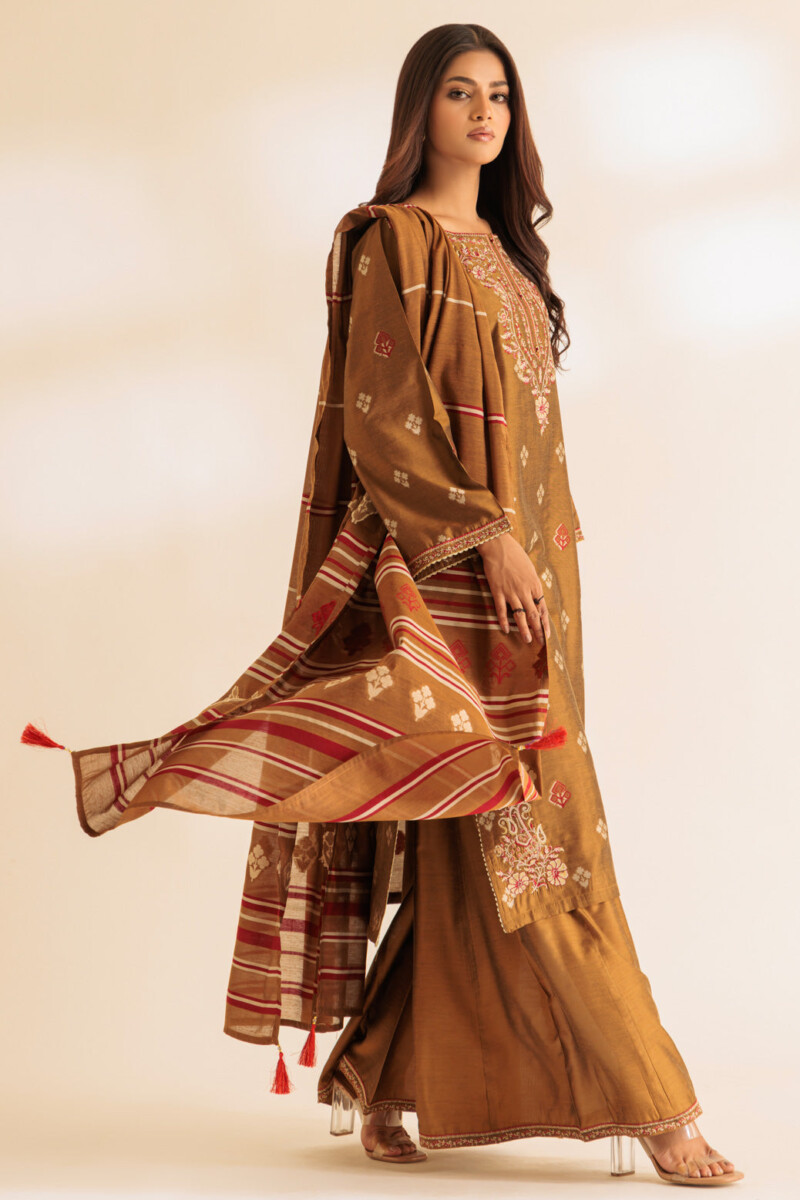 product Bonanza Satrangi Brown Jacquard 3 Piece Ss6243p05 Summer Collection 24