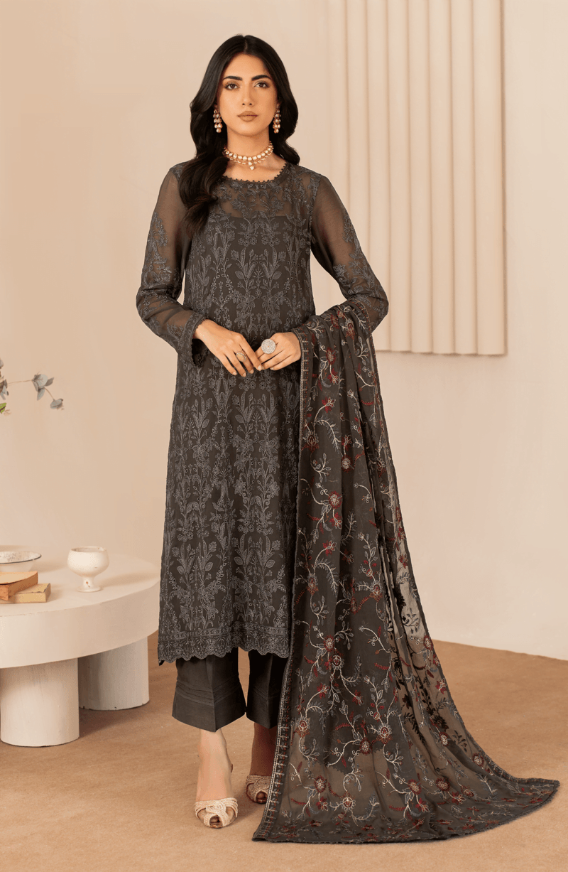 Zarif Thread Works Zl-01 Fahima Works Embroidered Chiffon 3pc Collection 2024