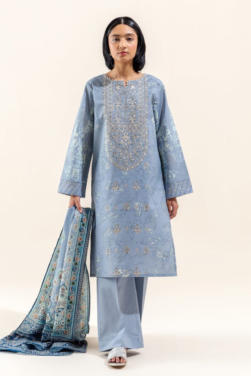 Beechtree 3 Piece Embroidered Lawn Suit Pearl Grey Unstitched Summer