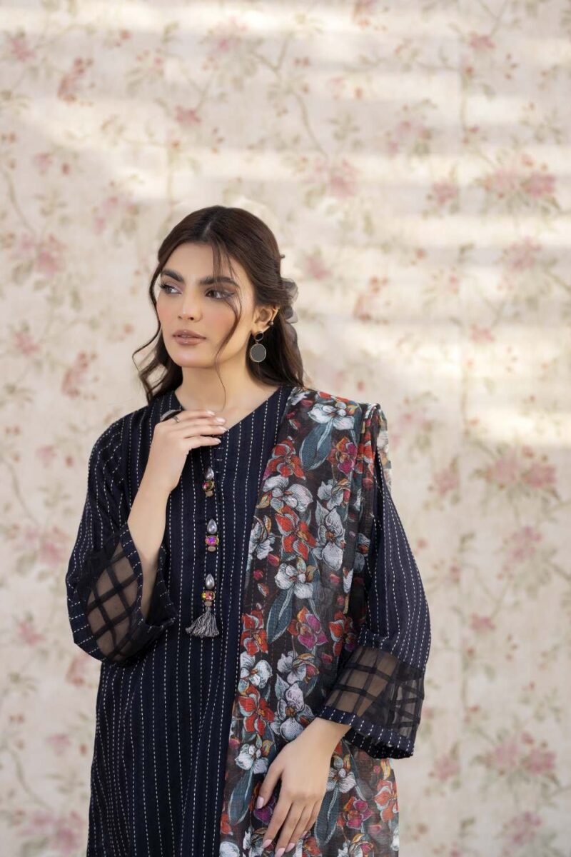 La Rosaa Spring Lss-24-10 Dark Blue Stripes Spring Summer Embroidered Lawn Stitched Collection 2024