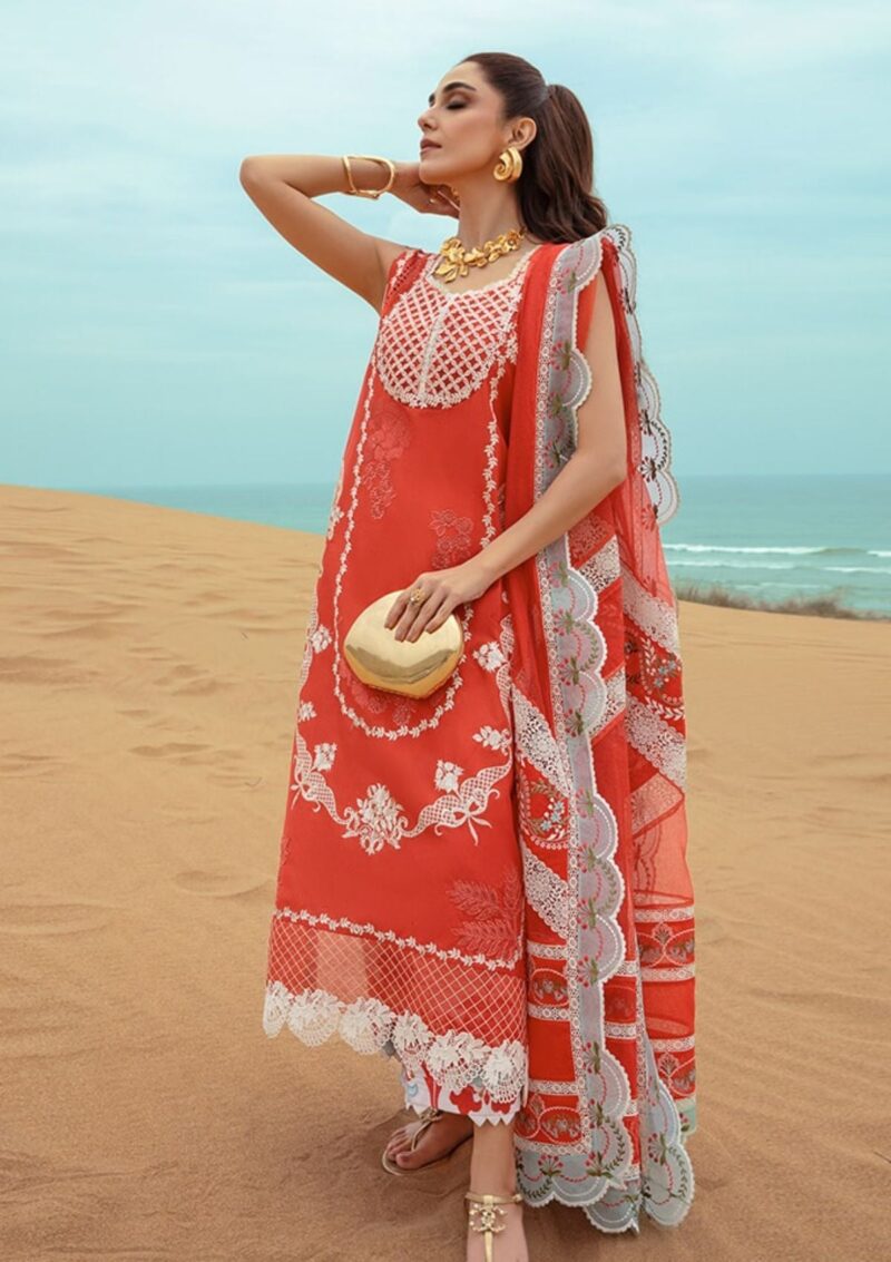 Saira Shakira D 5b Stars Of Fire Fiesta Coral Crimson Luxury Lawn Collection