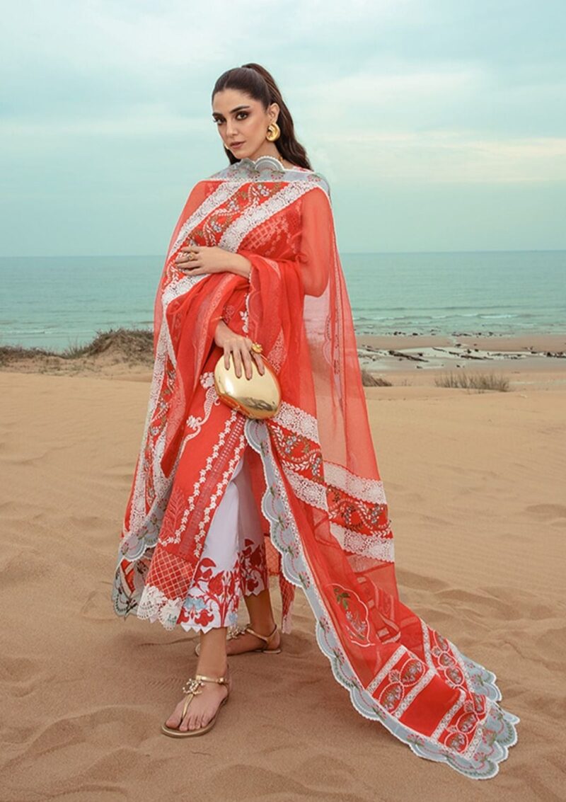 Saira Shakira D 5b Stars Of Fire Fiesta Coral Crimson Luxury Lawn Collection