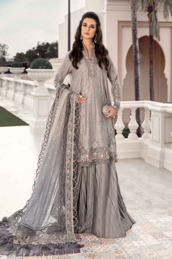 Maria B Grey Cst-707 Embroidered Cotton Satin Suit