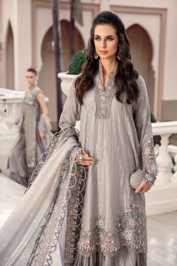 Maria B Grey Cst-707 Embroidered Cotton Satin Suit