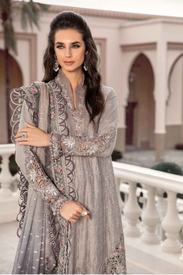 Maria B Grey Cst-707 Embroidered Cotton Satin Suit