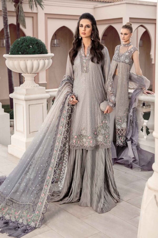 Maria B Grey Cst-707 Embroidered Cotton Satin Suit