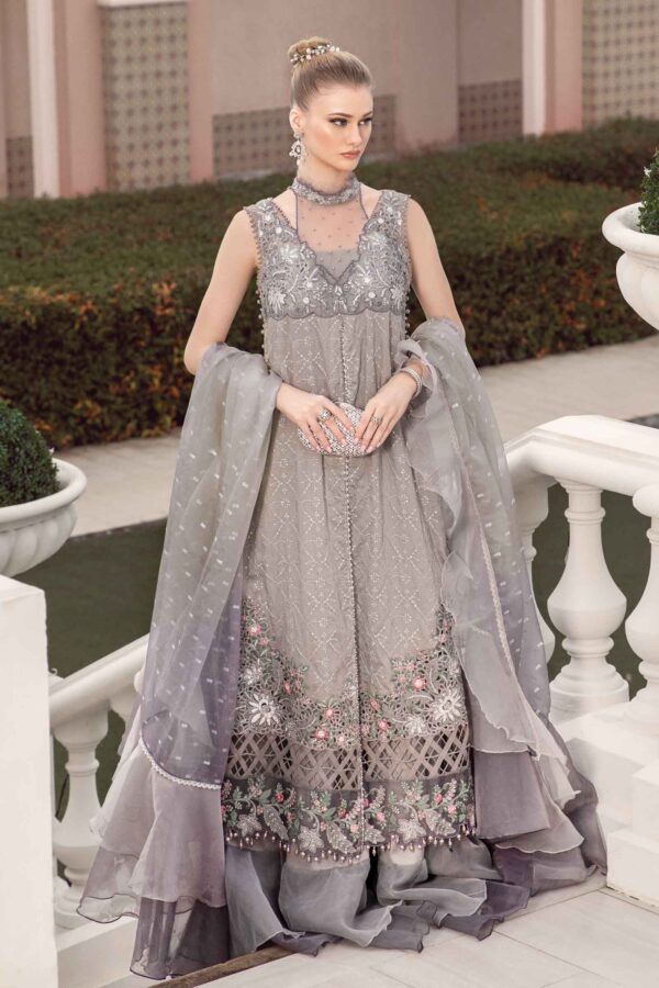 Maria B Grey Cst-707 Embroidered Cotton Satin Suit