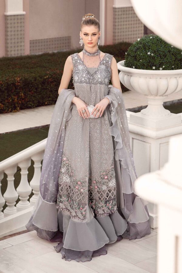 Maria B Grey Cst-707 Embroidered Cotton Satin Suit