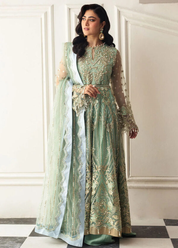 Mushq D-01 Pistachio Hemline Embroidered Net