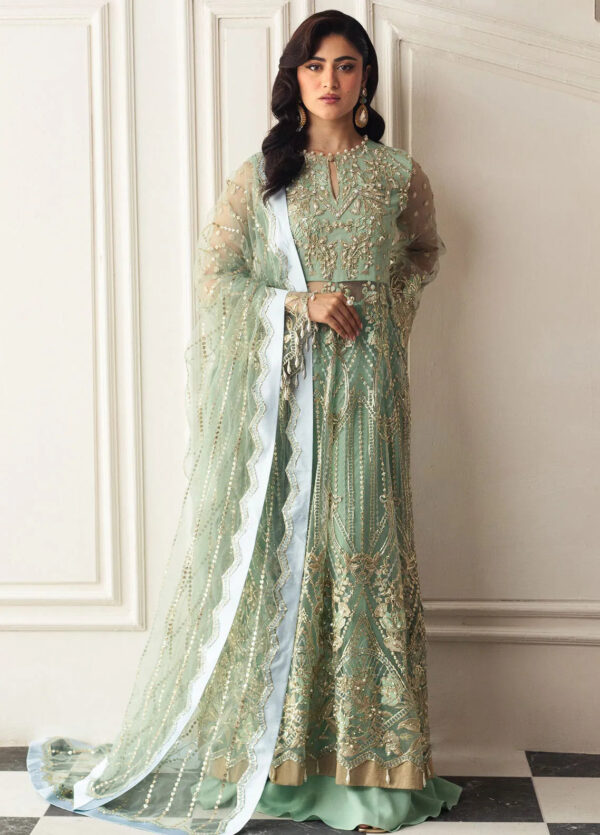 Mushq D-01 Pistachio Hemline Embroidered Net