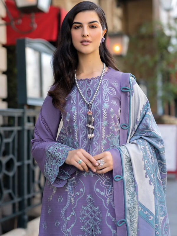 Rang Rasiya D-14 Lavender Carnation Embroidered Linen Collection