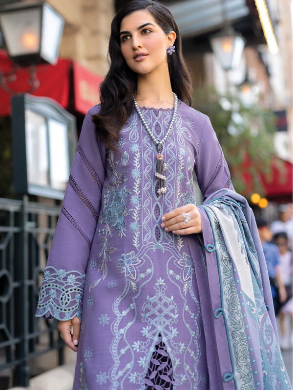 Rang Rasiya D-14 Lavender Carnation Embroidered Linen Collection