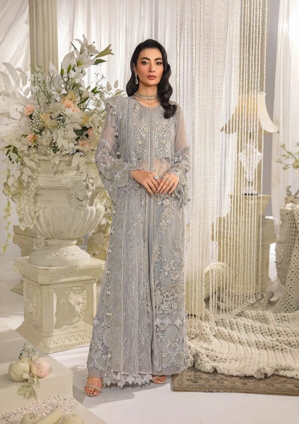 Elaf Premium Efe-04 Dove Evara Embroidered Net