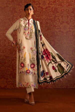 Sana Safinaz D-02a Muzlin Embroidered Slub Collection