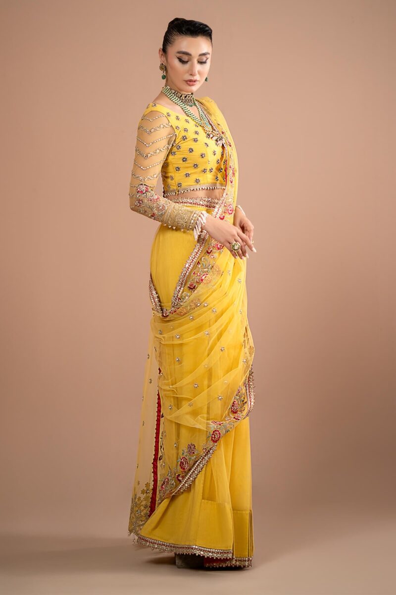 Imrozia Embroidery Lumiere Luxury Net Stitched Saree S.S 02 Lustrous Gold