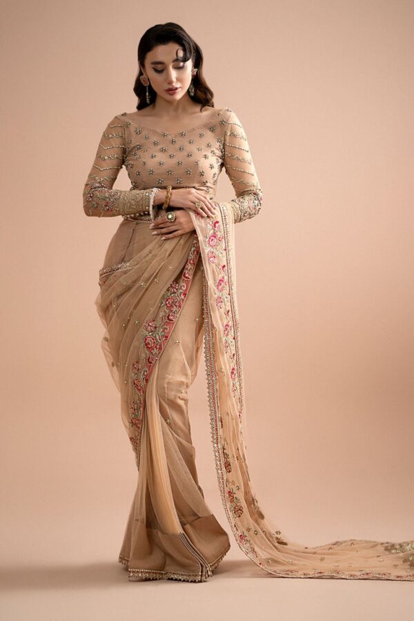 Imrozia Embroidery Lumiere Luxury Net Stitched Saree S.S 05 Celeste