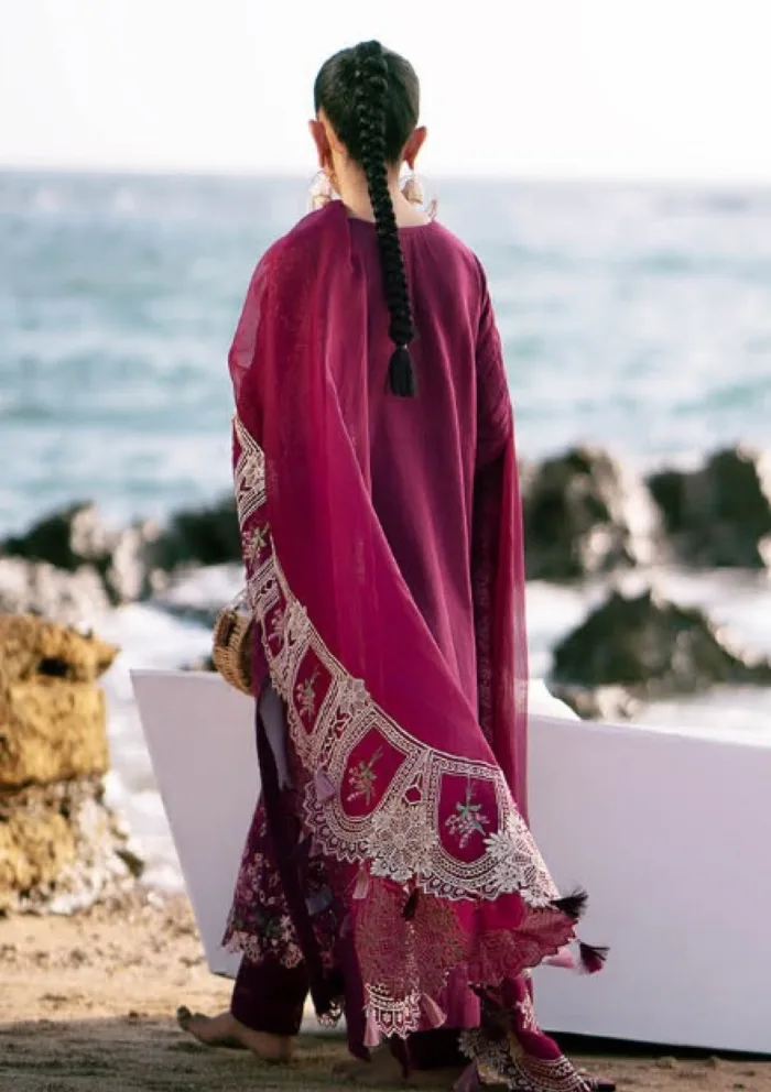 Alif Adl25 02 Cherry Wine Dastan Luxury Luxury Lawn Collection - Image 2