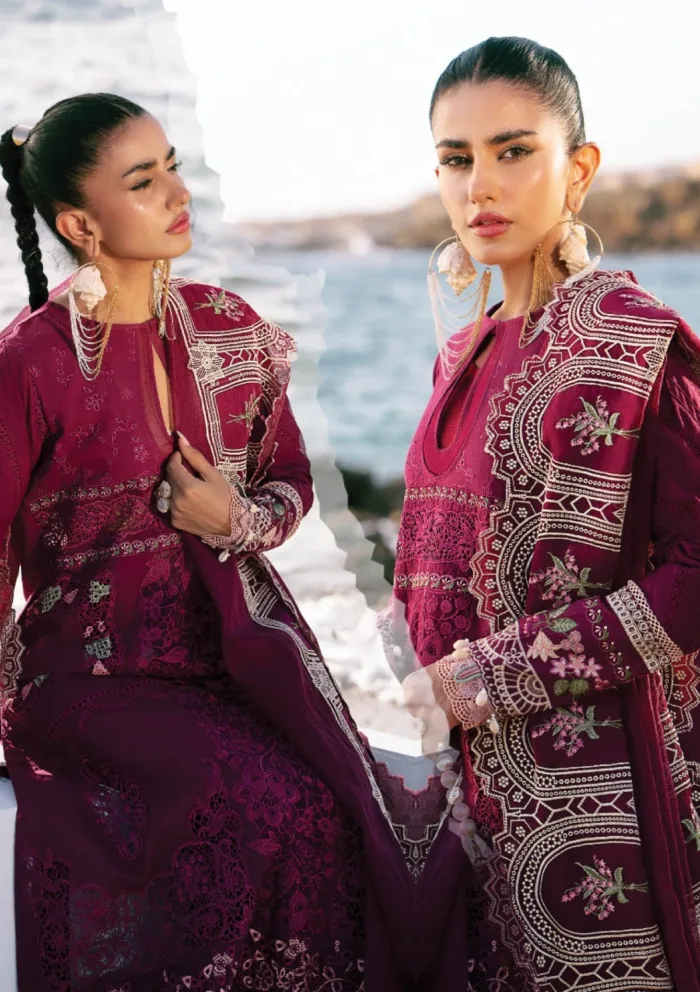 Alif Adl25 02 Cherry Wine Dastan Luxury Luxury Lawn Collection - Image 3
