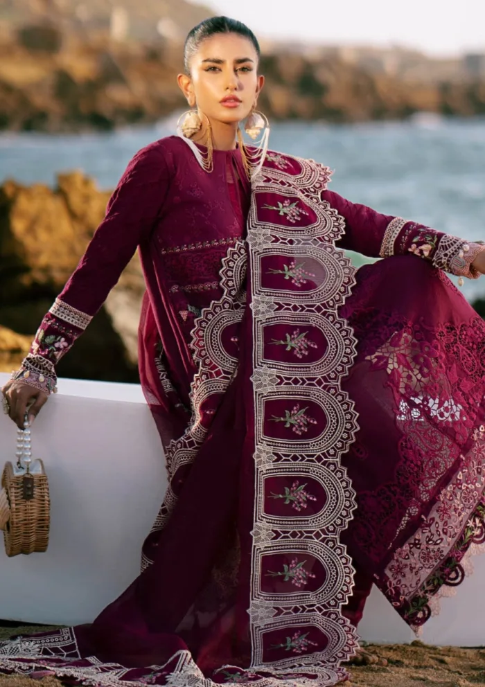 Alif Adl25 02 Cherry Wine Dastan Luxury Luxury Lawn Collection - Image 4