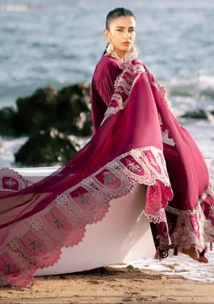 Alif Adl25 02 Cherry Wine Dastan Luxury Luxury Lawn Collection - Image 6
