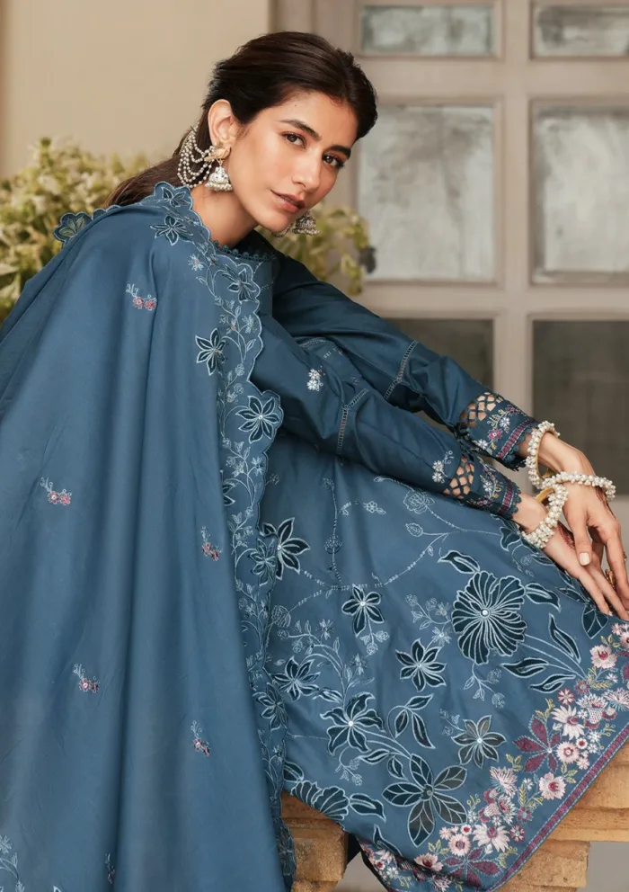Cross Stitch AQUA COBALT Eid Unstitched 25 Luxury Lawn Collection - Image 2