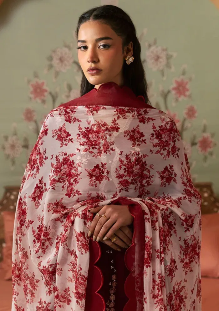 Cross Stitch CRIMSON RED Unstitched Premium 25 Luxury Lawn Collection - Image 2