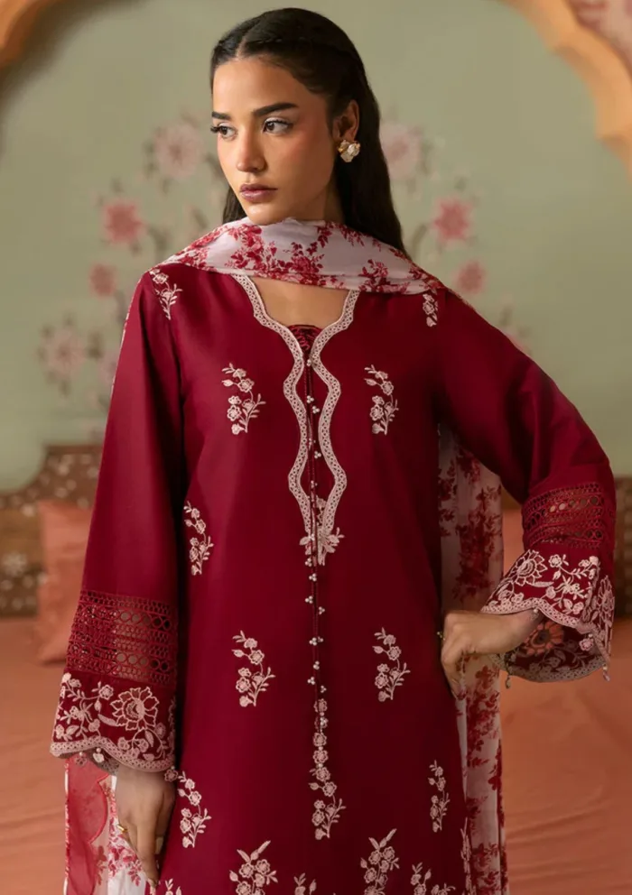 Cross Stitch CRIMSON RED Unstitched Premium 25 Luxury Lawn Collection - Image 3
