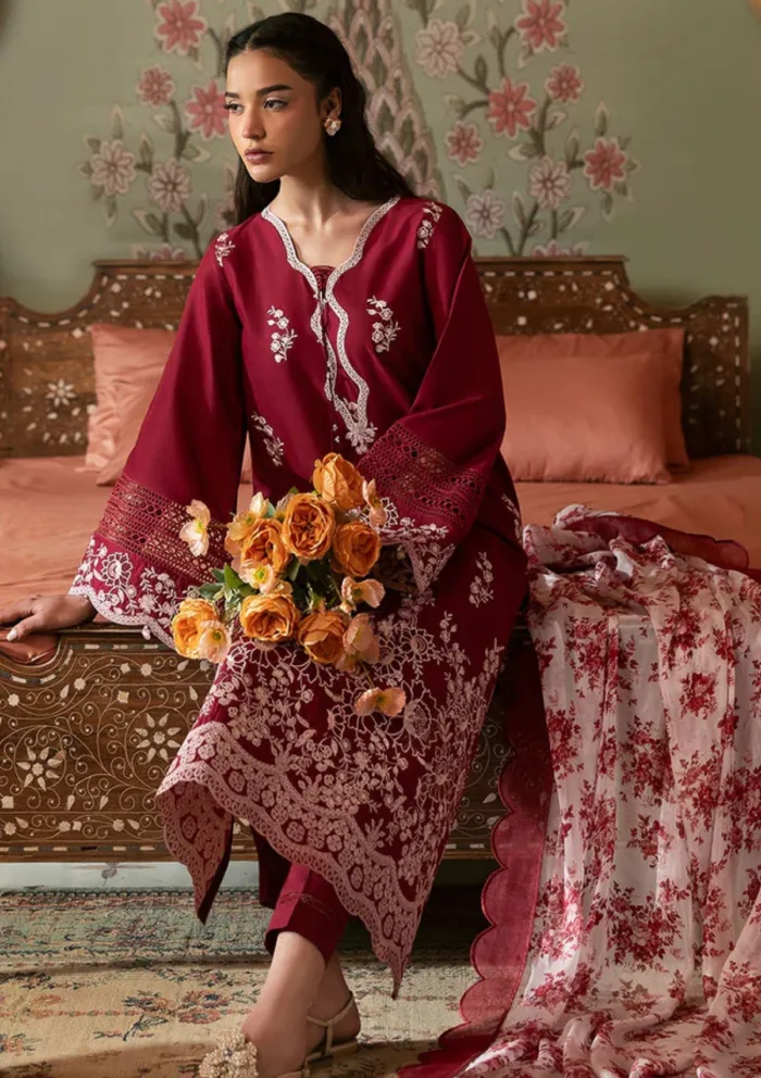 Cross Stitch CRIMSON RED Unstitched Premium 25 Luxury Lawn Collection - Image 4