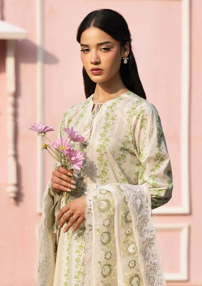 Cross Stitch GREEN TRELLIS Unstitched Premium 25 Luxury Lawn Collection - Image 4