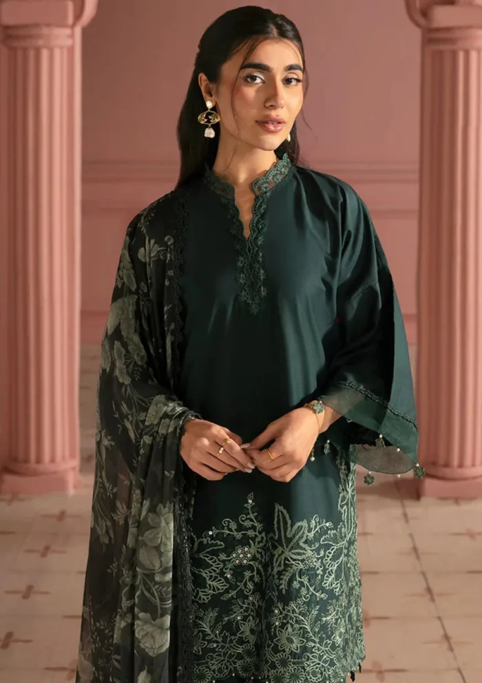 Cross Stitch VIRIDIAN GREEN Unstitched Premium 25 Luxury Lawn Collection - Image 3