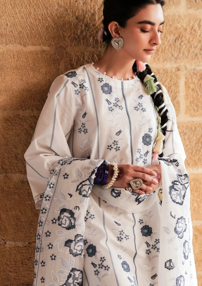Cross Stitch WHITE SMOKE Eid Unstitched 25 Luxury Lawn Collection - Image 2