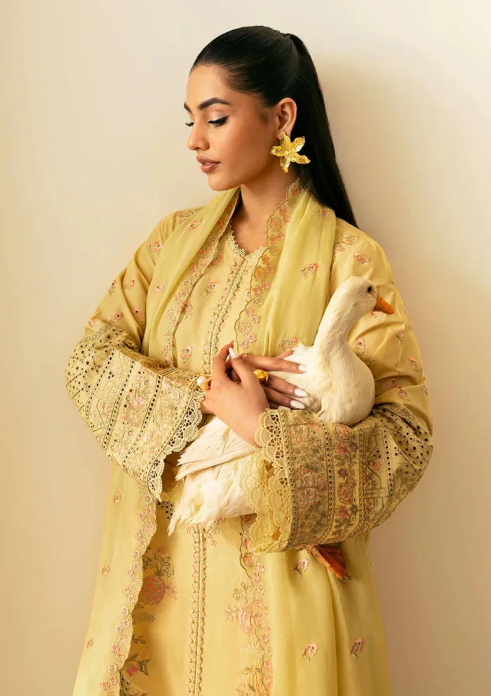 Deyar Luxury 25 LD001 Lime Yellow Iris Lawn Collection - Image 3