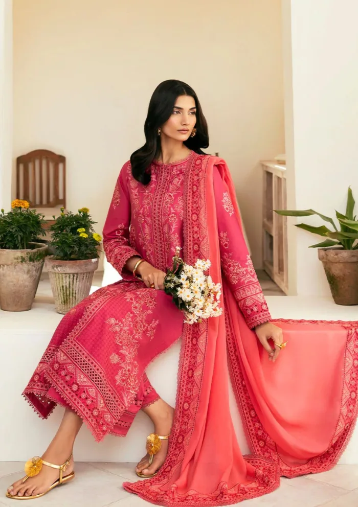 Deyar Luxury 25 LD003 Gajari Pink Iris Lawn Collection - Image 4