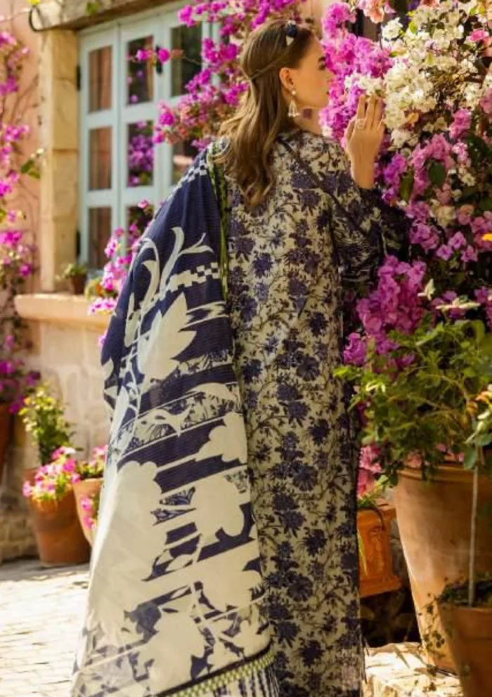 Elaf Premium ELK 01A BLUE BLOSSOM Print Chikankari 25 Luxury Lawn Collection - Image 2