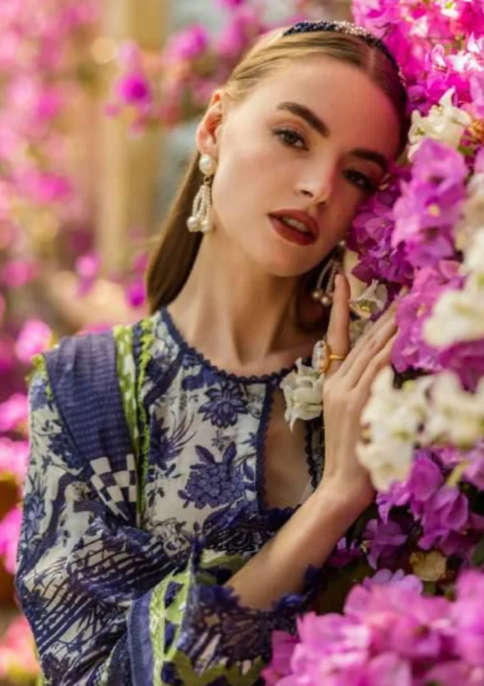Elaf Premium ELK 01A BLUE BLOSSOM Print Chikankari 25 Luxury Lawn Collection - Image 3