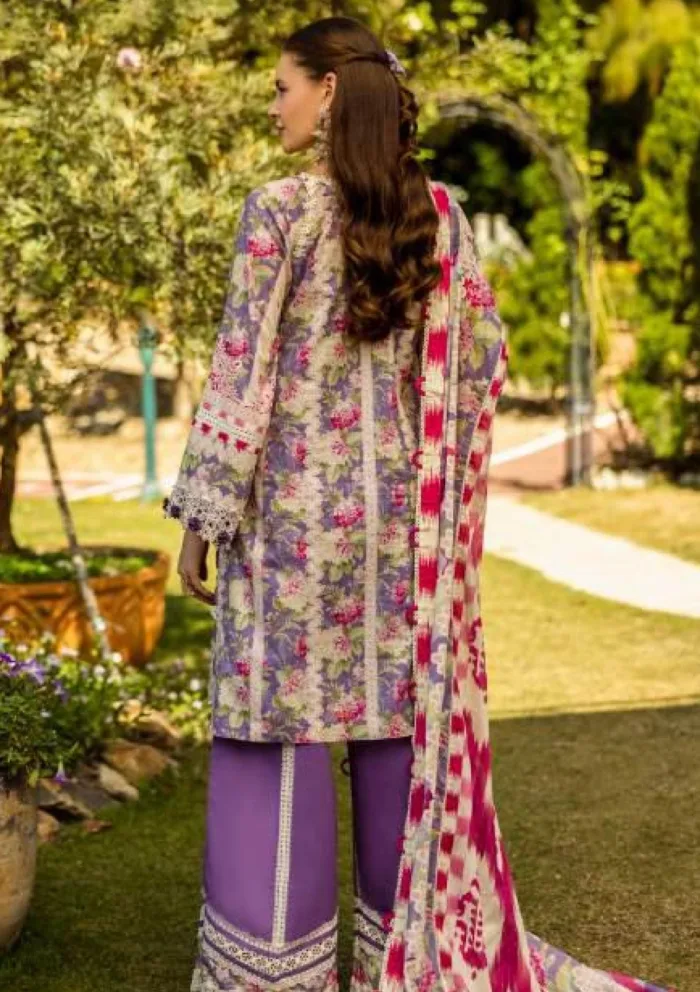 Elaf Premium ELK 02A PERIWINKLE Print Chikankari 25 Luxury Lawn Collection - Image 2