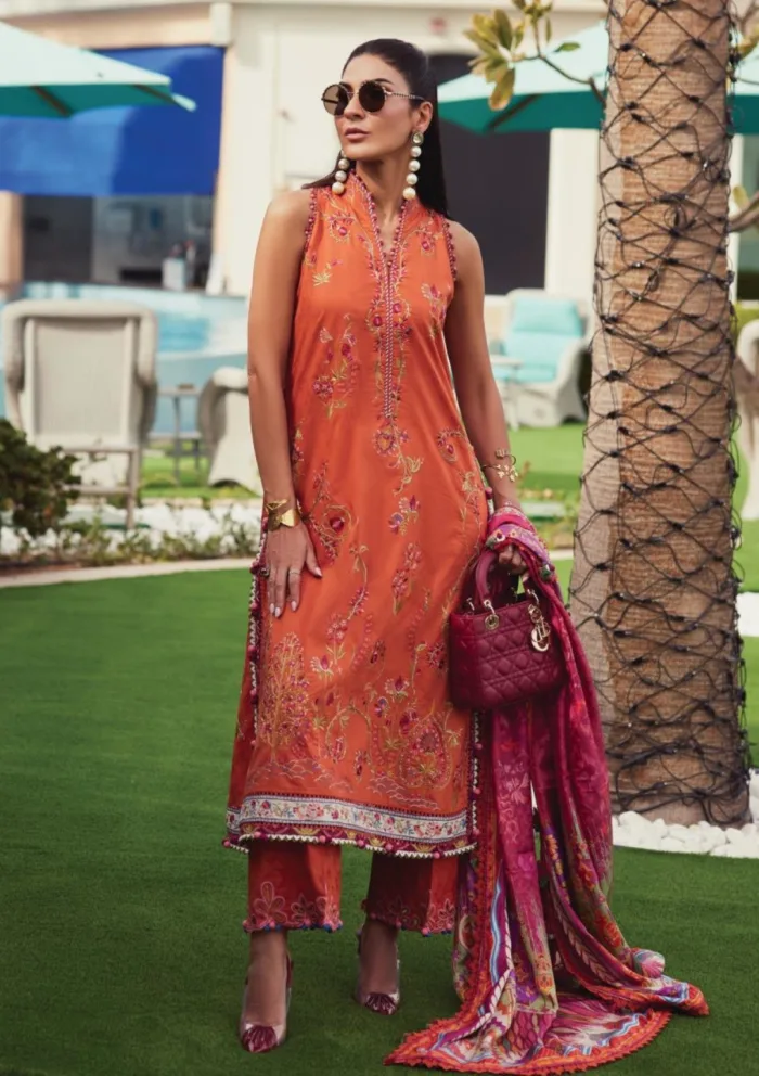 Farah Talib Aziz FTL25 01 Rita Rust Luxury Unstitched Lawn Collection - Image 3