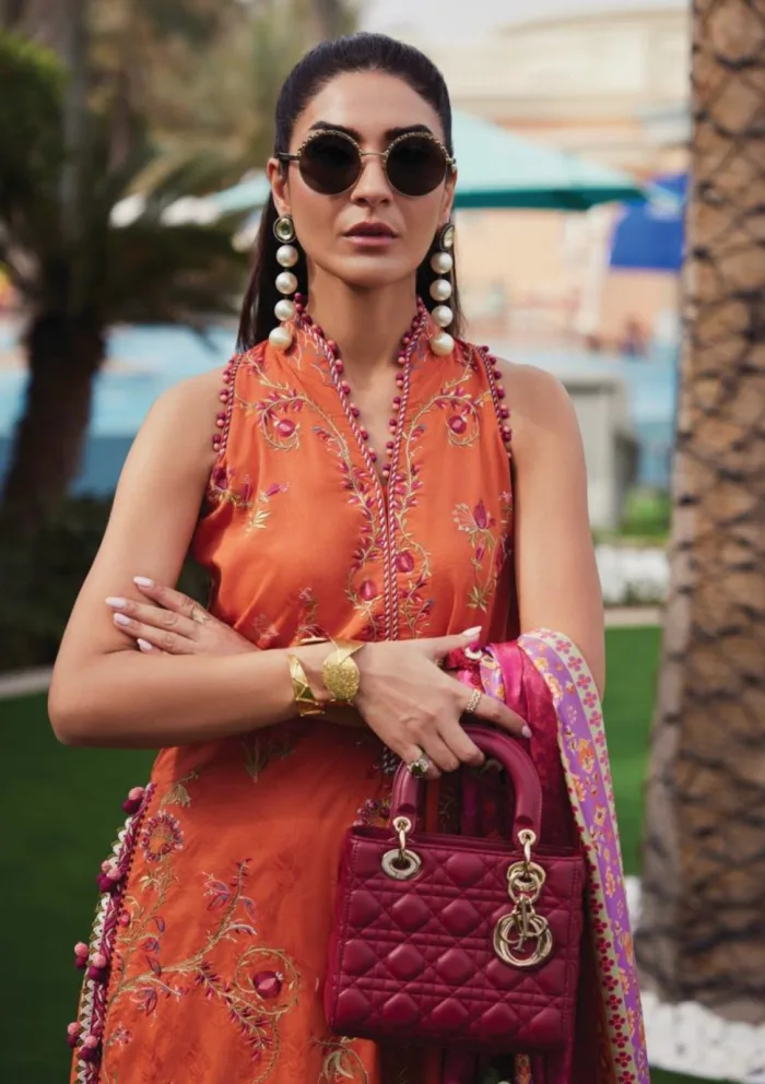 Farah Talib Aziz FTL25 01 Rita Rust Luxury Unstitched Lawn Collection - Image 4