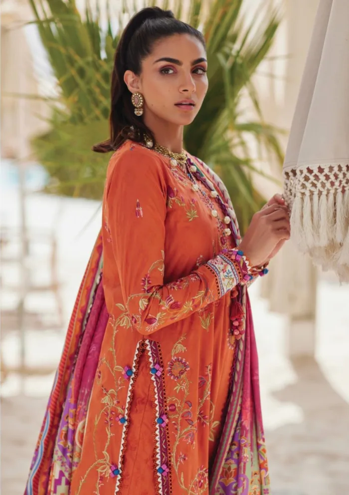 Farah Talib Aziz FTL25 01 Rita Rust Luxury Unstitched Lawn Collection - Image 5